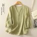 Women's Heavy Duty Embroidered Cardigan Loose Fit V Neck Lantern Sleeve Casual Elegant Fashion Top For Spring/Summer_ecoleips.com