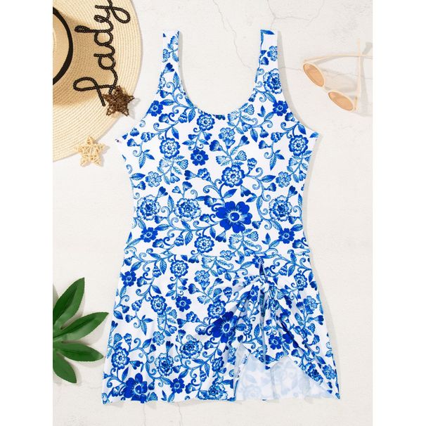 Women's Clothing Conservative Tummy Concealing One Piece Swimsuit Skirt Style Print Beach Bikini_ecoleips.com