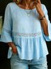 Women's Solid Color Round Neck Ruffle Sleeve Casual Top Fashionable American Style Spring Summer_ecoleips.com