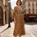 Autumn New Women's V Neck Dress Lace Mesh Embroidery Patchwork Faux Two Piece Long Cross Border Dress_ecoleips.com