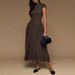 French Elegant Stand Collar A-Line Party Dress Spring Solid High Waist Pleated Long Dress Summer Short Sleeve Women's Maxi Dress_ecoleips.com