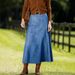 Women's Mid-Length A-Line Skirt Denim Bottoms Clothing High Waist Straight Fit Classic Blue Skirts for Women_ecoleips.com