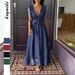 Sexy Deep V Solid Long Dress Women Formal Evening Party Vacation Outfit_ecoleips.com