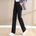 Aria Basics Black Suit For Women, Trousers, Petite Women's Draped Straight Professional Cigarette Pants, Real Shot Wide-Leg Pants_ecoleips.com