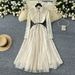 Women’s Clothing Elegant Dress For Women Winter High Grade Hook Lace Splicing Mesh Irregular Knee Length Skirt_ecoleips.com