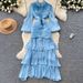 Elegant French Floral Lace Trim Wrap Dress With Lantern Sleeves & Peplum Hem For Women – Plus Size Available_ecoleips.com