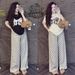 Korean Style Women's Sweet Two Piece Suit Lace Design Short Sleeved Top With Bow Wide Leg Pants Casual Summer Fashion Set_ecoleips.com