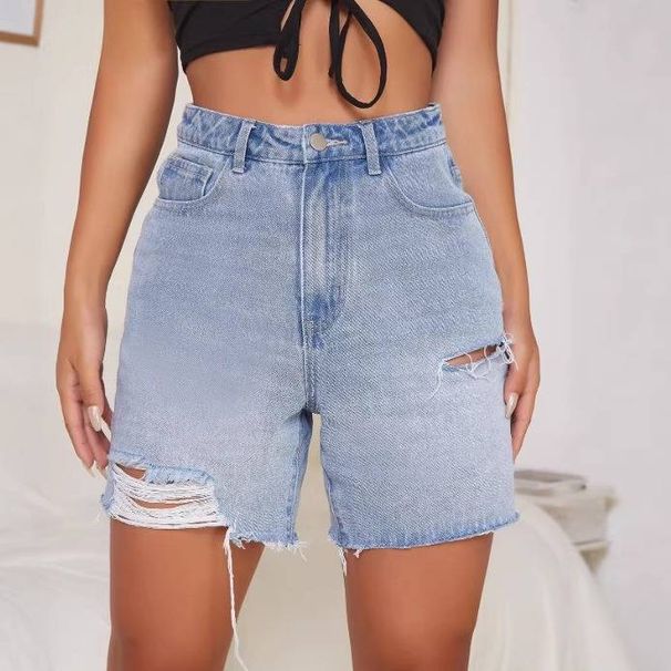 Distressed Denim Shorts For Women - Vintage Style Destroyed Denim Shorts With Raw Hem_ecoleips.com