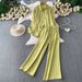 Women's French Style Breathable Loose Cardigan And Striped High Waisted Wide Leg Pants Two Piece Set Summer Commuter Friendly Sun Protective Jacket_ecoleips.com