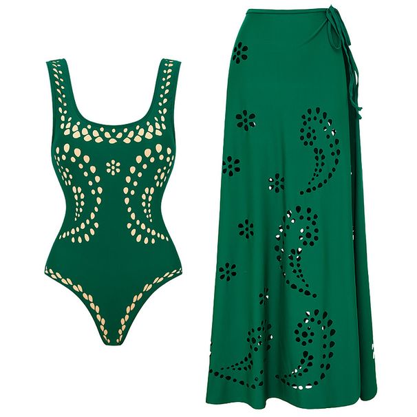 Women's Solid Color Laser Cut Swimsuit Sexy One Piece Nylon Swimwear_ecoleips.com
