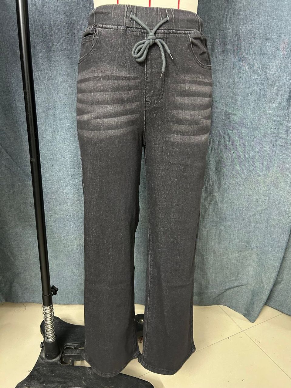 K Casual Drawstring Elastic Women's Denim New Straight Leg Jeans_ecoleips.com