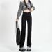 Black Slim-fit Straight-leg Jeans Women, 2025 New Autumn High-waisted Slimming Wide-leg Cigarette Pants For Pear-shaped_ecoleips.com