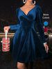 Women's Velvet V Neck Short Dress, Elegant Long Sleeve Dress For Party Club Dating Wear, Women's Dress For Fall & Winter_ecoleips.com