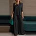 Elegant Women's Two-Piece Pant Set - V-Neck Long Sleeve Top & Wide-Leg Pants For Office & Casual Wear_ecoleips.com