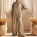 Breathable Linen-Cotton Short Sleeve Top And Long Pants Set, Solid Color Relaxed Two-Piece Outfit For Women, Summer Casual Comfort_ecoleips.com
