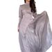 Women's Lavender Mock Neck Belted Long Sleeve Dress – Retro A-Line Midi Dress With Asymmetrical Hem (Breathable Polyester, S-Xxl, Street To Elegant)_ecoleips.com