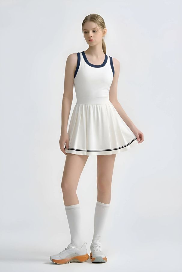 26 Spring And Summer New Outdoor Sports Fashion Tennis Skirt Women's Cross-border Anti-light Yoga Dress With Chest Pads_ecoleips.com