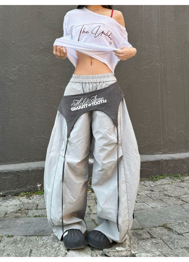 Spring And Summer Strappy Splicing Hot Girl Street Hip Hop Street Dance Trousers Casual Loose Large Men And Women Sports Pants_ecoleips.com