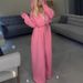 Women's Clothing Women's Autumn Winter Long Sleeve Hooded Sweatshirt And Elastic Waist Pants Two Piece Set Solid Color Tie Waist_ecoleips.com
