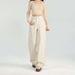 In-stock Three-needle Beige Spring-autumn High-waisted Straight Narrow-fit Women's Jeans With A Wide-leg Drape Effect,_ecoleips.com