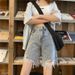 2025 Summer Hot Girl Denim Shorts Women Loose Ripped High Waist Casual Versatile Straight Five-Point Pants_ecoleips.com