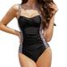 High-Neck Deep V One-Piece Swimsuit – Sexy Contrast Panel Monokini With Built-In Bra & Tummy Control | Quick-Dry Polyester For Beach & Pool_ecoleips.com