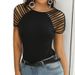 Aria Basics Aria Basics 2025 Women's Fashion European And American Sexy Slim Fit Hollow Out Striped Top Stylish Versatile Short Sleeve_ecoleips.com