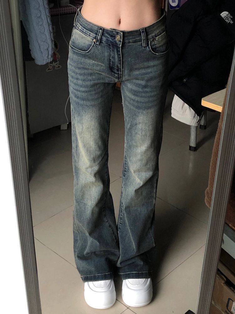 American Retro Women's Jeans Spring Autumn Spicy Girl High Street High Waist Slim Wide Leg Floor Length Horseshoe Pants_ecoleips.com