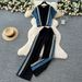 Casual Wear Women's Summer Fashion Contrast Color Striped Edge Short Sleeved Tops High Waist Denim Stitching Wide Leg Long_ecoleips.com