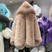 Women’s Fox Fur Hooded Coat – Trendy Faux Fur Jacket | Longline Winter Outerwear With Plush Collar_ecoleips.com