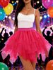 Versatile High-waisted Slimming Mesh Skirt, Tulle Skirt, Mesh Cake Skirt, Women's Short Princess Skirt With Ruffles, Versatile Midi Skirt._ecoleips.com