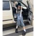 Women's Clothing Light Blue A Line Front Slit Crotch Covering Denim Skirt Spring And Summer New High Waist Slim_ecoleips.com