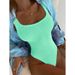 Women's Clothing Solid Color Wave Stripe One Piece Swimsuit Women's Belly Covering Conservative Bikini Beach Swimming Suit_ecoleips.com
