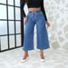 Women's Clothing New Lace Up Stretch Jeans Straight Wide Leg Nine Point Pants_ecoleips.com