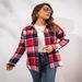 Women's Long Sleeved Plaid Shirt Mid Length Coat Autumn Street Style Temperament Loose Fit Net Red Top_ecoleips.com