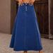 Women's A-Line Denim Skirt With Single Button – Vintage Washed Maxi Skirt For Casual & Office (Dark Blue, XS-XXL)_ecoleips.com