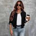 Trendy Zip-Up Baseball Jacket - Polyester & Spandex Blend Casual Outerwear For Women (Black, Striped/Checkered, S-XXL)"_ecoleips.com
