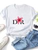 Women's Round Neck Short-sleeved T-shirt, Lily Pattern And Letter Print, Loose And Casual Summer Basic T-shirt_ecoleips.com