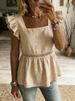 Summer New Style Women's Square Neck Casual Ruffle Sleeve Sleeveless Design Shirt American Clothing For Women_ecoleips.com