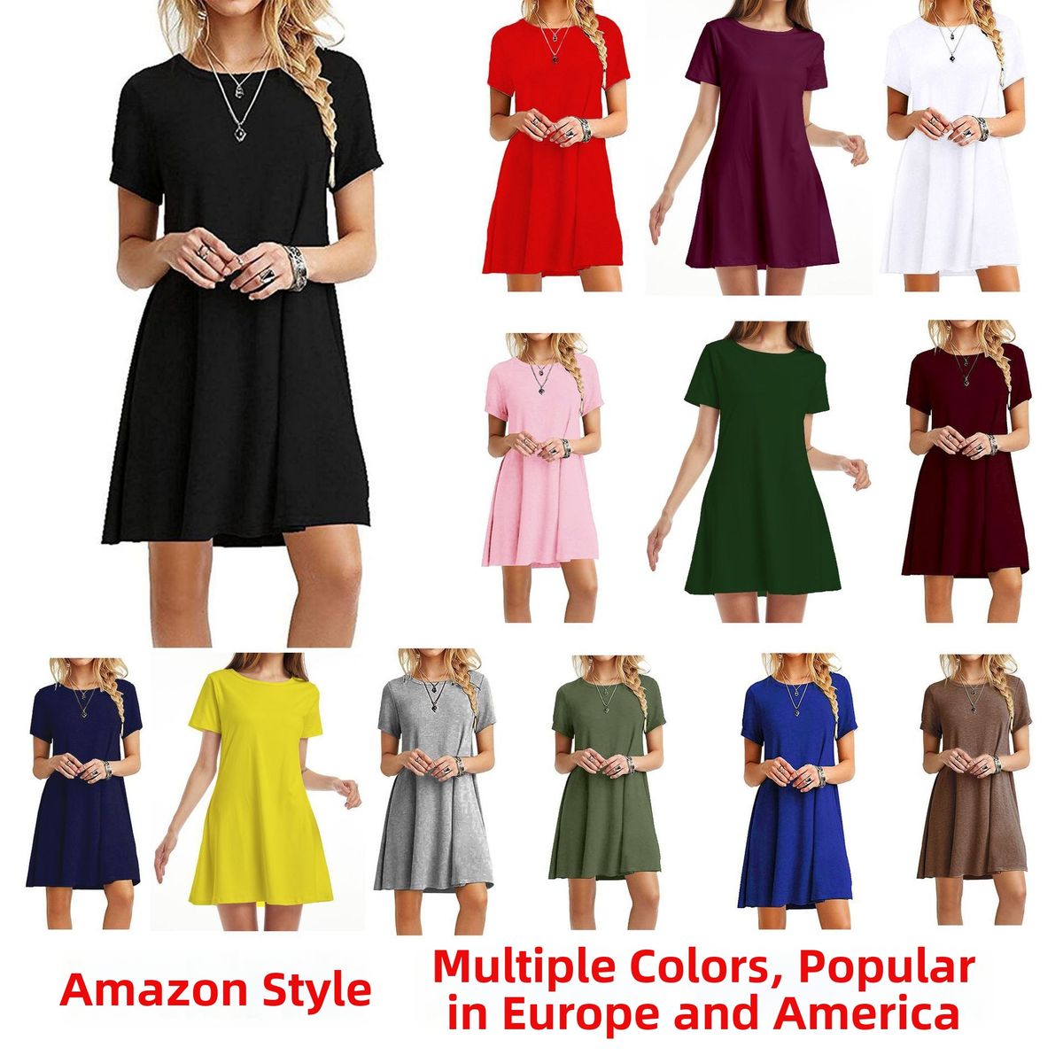 Women's Short Sleeved Dress Cross-Border E-commerce Popular Wish European American Style Hot Sale_ecoleips.com