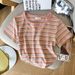 Women's Clothing Women's Round Neck Striped Color Block T-Shirt Short-Sleeved High-End Summer Design For Formal & Casual For Women_ecoleips.com