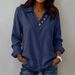 Fashionable Solid Color V-Neck Button up Long Sleeve Shirt Casual Versatile Retro Style for Women Spring/Autumn Summer Wear_ecoleips.com