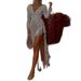 2025 Autumn Women's Fashion New Gold Foil Tassel Sleeve Slim Sexy Long Dress Evening Gown_ecoleips.com