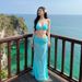 Women's Three Piece Bikini Swimsuit Set Sexy Island Beach Vacation Long Gauze Skirt Beach Photos Ready_ecoleips.com