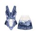 Women's Blue Chinese Style One Piece Swimsuit Set Printed Swimwear for Ladies_ecoleips.com