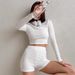 White Knitted Cross-Border Long Sleeve Shorts Wearable Pajamas Two-Piece Set European And American Autumn New Home_ecoleips.com