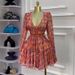 Women's Clothing Spring New Sweet Fresh Print V Neck High Waist Slim Dress Short Skirt_ecoleips.com