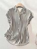 Women's Summer Striped Shirt Short Sleeve Elegant Loose Fitting Versatile Fashionable Top_ecoleips.com
