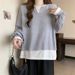 Foreign Trade European American Style Color-blocking Two-piece Sweatshirt, Long-sleeved, Loose-fitting, Thin,_ecoleips.com
