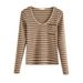 2025 #Pure Cotton Premium # Striped T-Shirt Women's Long Sleeved 2025 Autumn New Item U-Neck Spicy Girl Slim Fit Base Shirt_ecoleips.com
